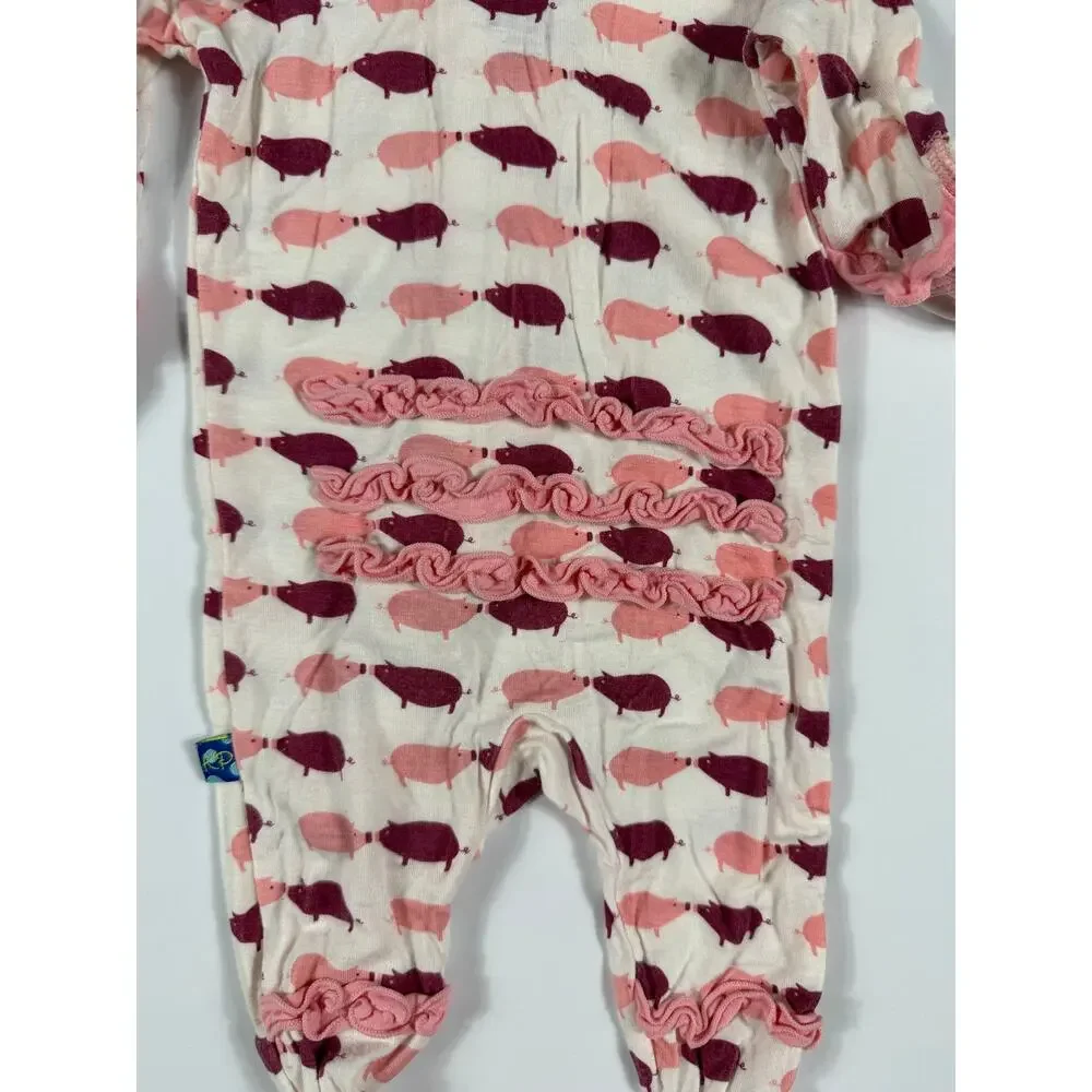 Kickee Pants Natural Pigs Ruffle Footie Bamboo Pajamas 0-3 Months